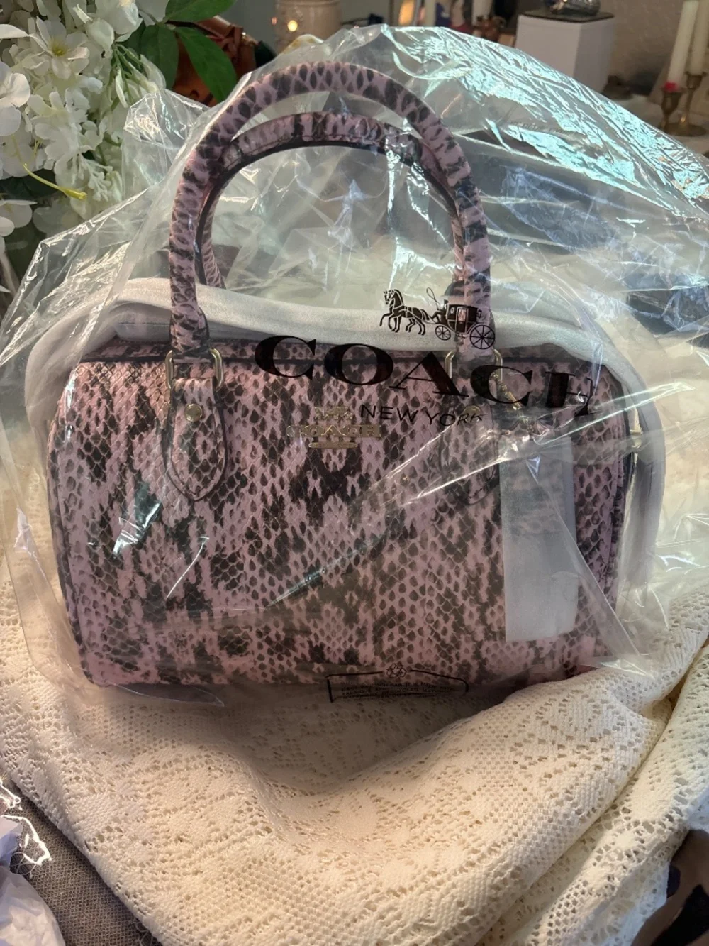 Coach snake print pink Rowan Satchel Bag